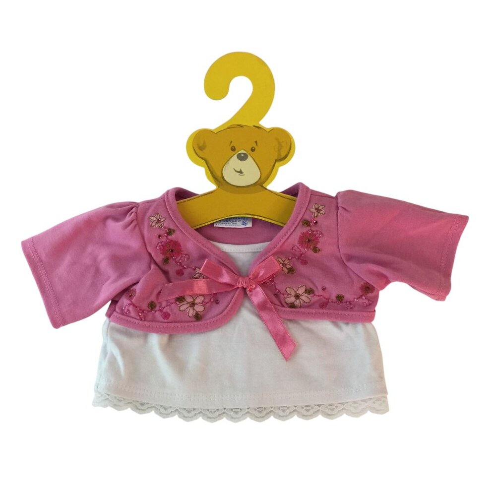 Build A Bear Clothes Pink Floral Shirt & Denim Skirt Sandals Sequin Purse Hanger - Picture 2 of 9